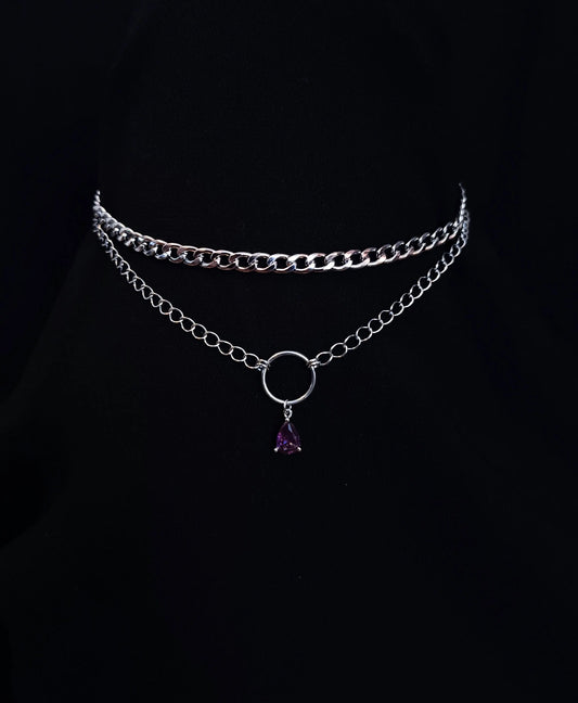 Pendentif "Edda" en Chaînes avec Anneau et Pierre Colorée La Vouivre Jewellery