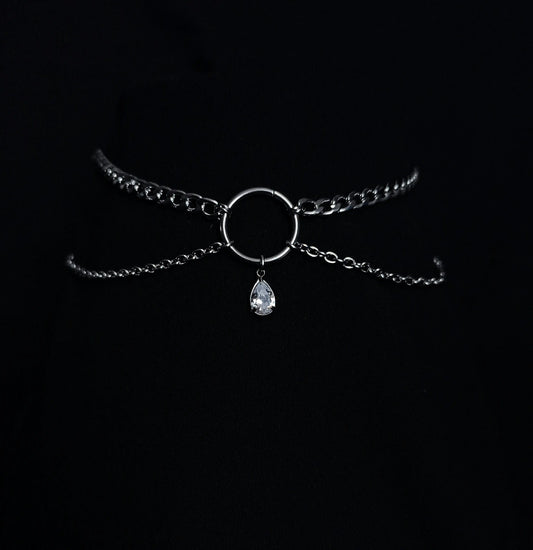 Collier "Asja" en Chaînes et Anneau avec Pierre Colorée La Vouivre Jewellery
