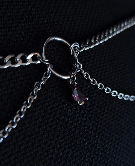 Collier "Asja" en Chaînes et Anneau avec Pierre Colorée La Vouivre Jewellery
